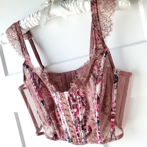 Victoria Secret Dream Angel Unlined Hook and Eye Corset Pink Floral Size Medium